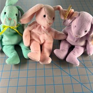 Ty Beanie Babies Plush Bunny Set - Floppity, Hippity and Hoppity MINT